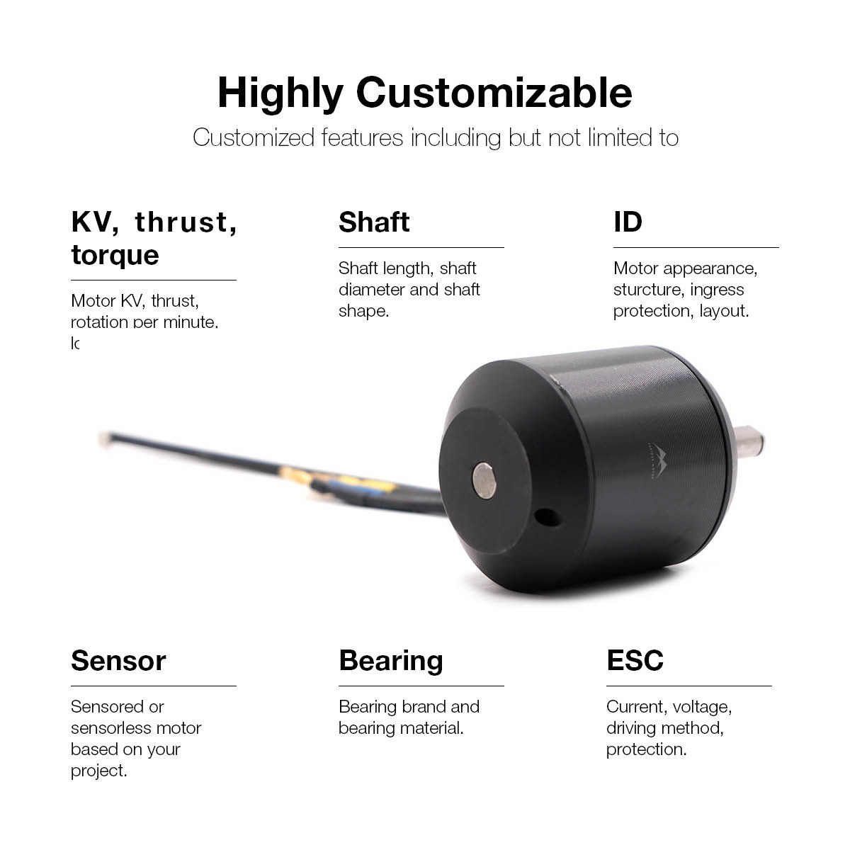 Compact High Efficiency 6374 Brushless Motor For Electric Skateboard And DIY Power Tools