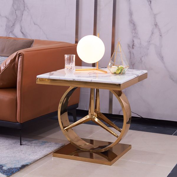 Functional SS Steel Edge Marble Top Couch Table Assembly Required