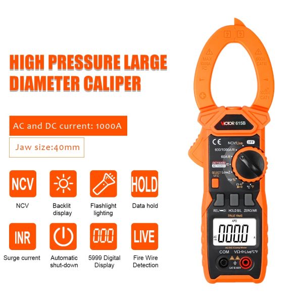 VICTOR 615B DC 1500V 1000A True RMS AC DC Digital Clamp Multimeter with Live NCV solar energy clamp meter