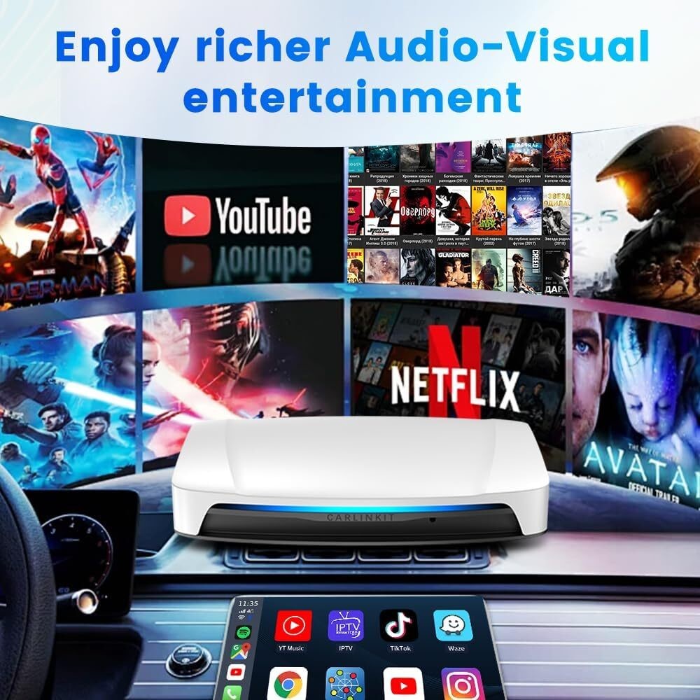 Tbox UHD USB HDMI Port 8G 128Gb SM6225 Android 13 Video Ai Box Wireless Adapter Carplay for Youtube Netflix