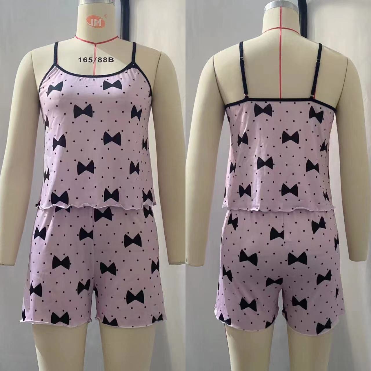 Spring Summer Sexy Bodysuit Lingerie Satin Ice Silk Strapped Printed Split Casual Nightwear