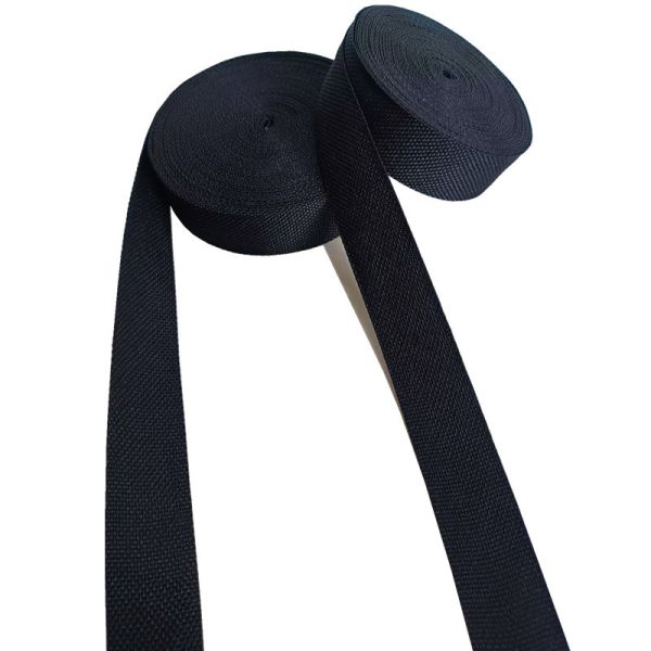 Polyester Plain Webbing Strap 1 Inch Black Soft Thin Tape