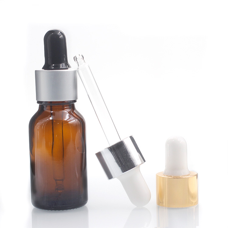 Aluminum Screw Cap Brown Glass Dropper Bottle 15ml Essential Oil Bottles