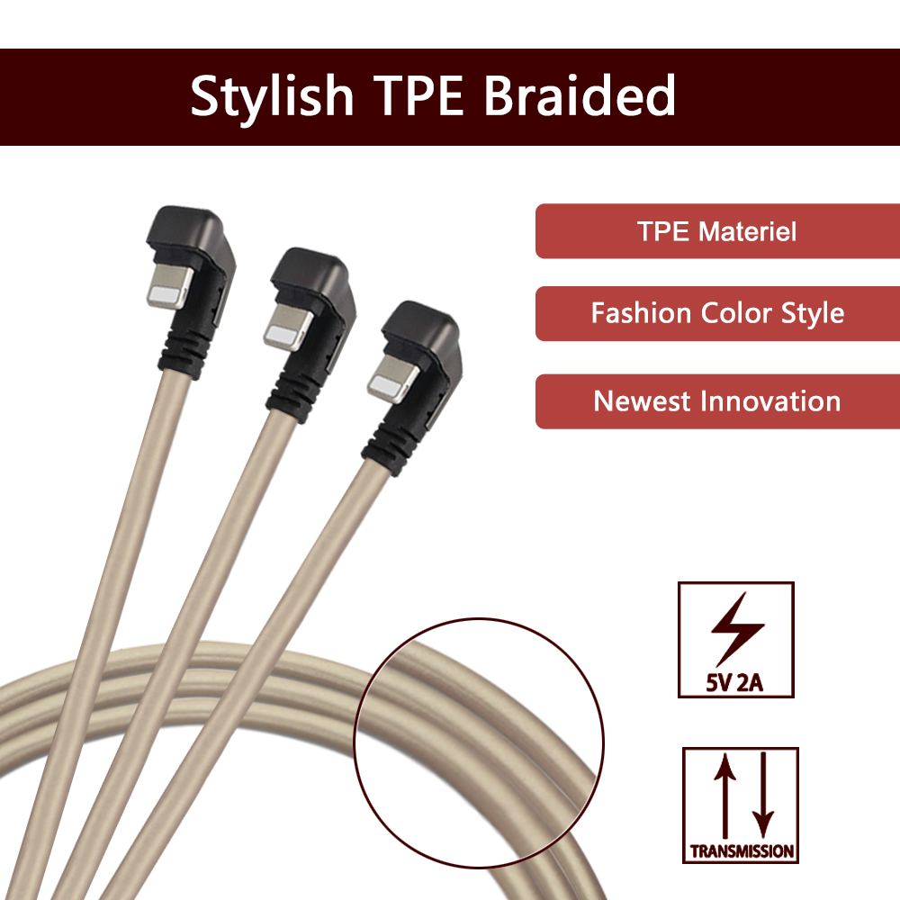 2 M Cell Phone Right Angle USB Cable Durable TPE IPhone Cable Charger Support