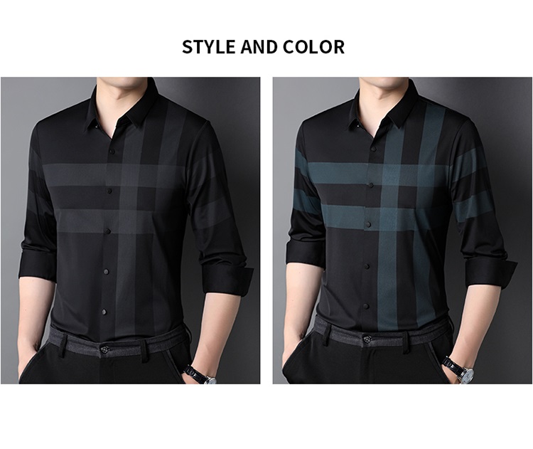Striped Polyester/Cotton Casual Black Shirt for Men Slim Fit Long Sleeve Shirts