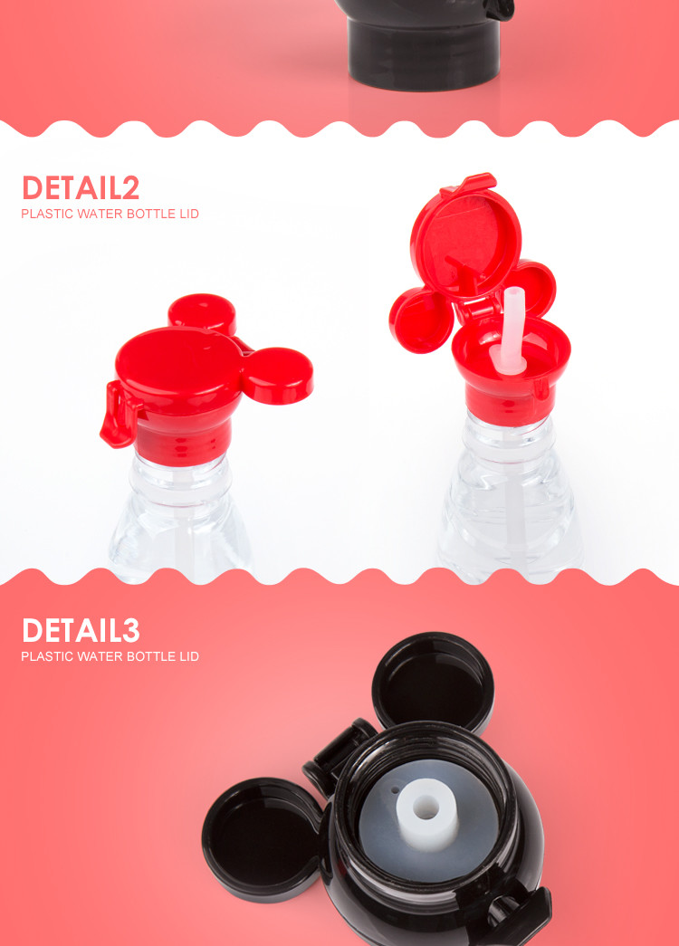 Wholesale mickey shape child resistance cap plastic water bottle caps with straw