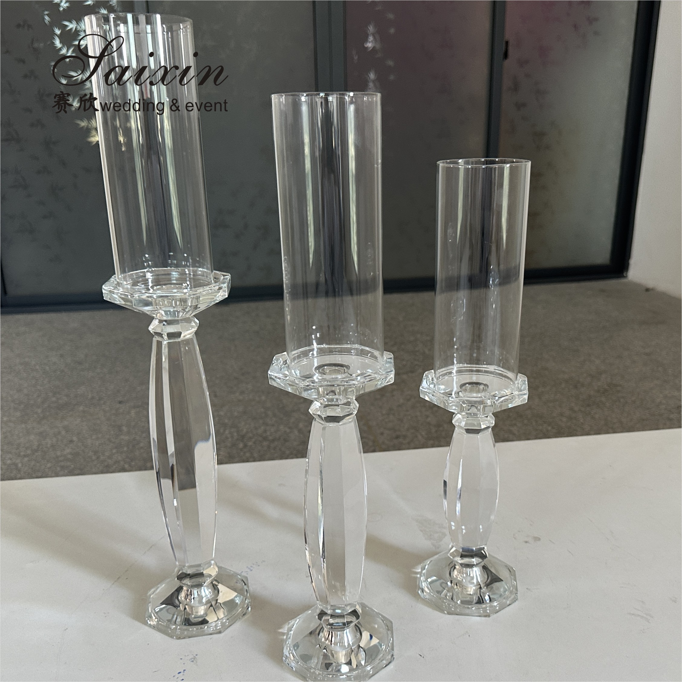 Wedding Centerpiece Supplier Tall Decoration Crystal Candlestick Holder Stand