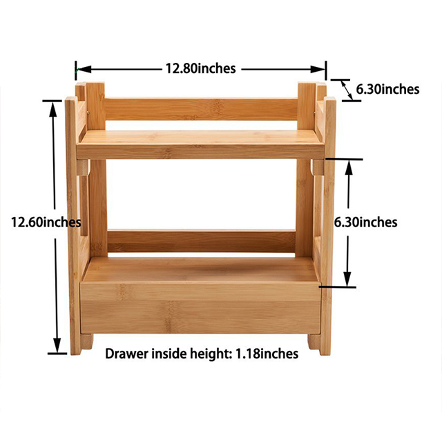 Solid Bamboo 2 Tier Standing Rack for Kitchen and Bathroom Storage 3L Capacity Sustainable