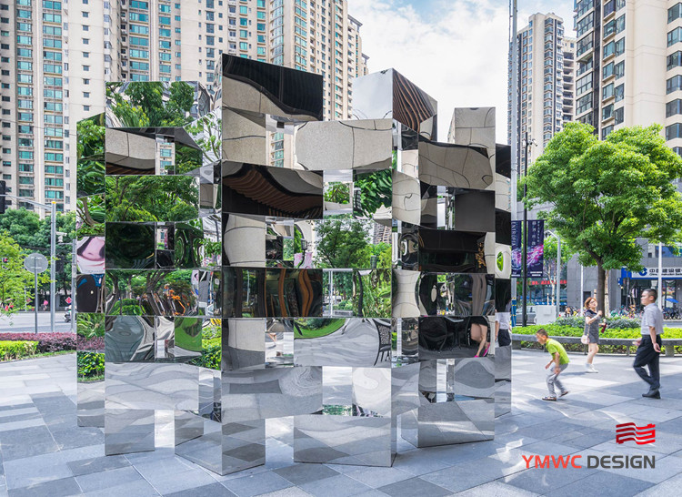 Customizable Modern stainless steel sculpture Mirror square sculpture for city square