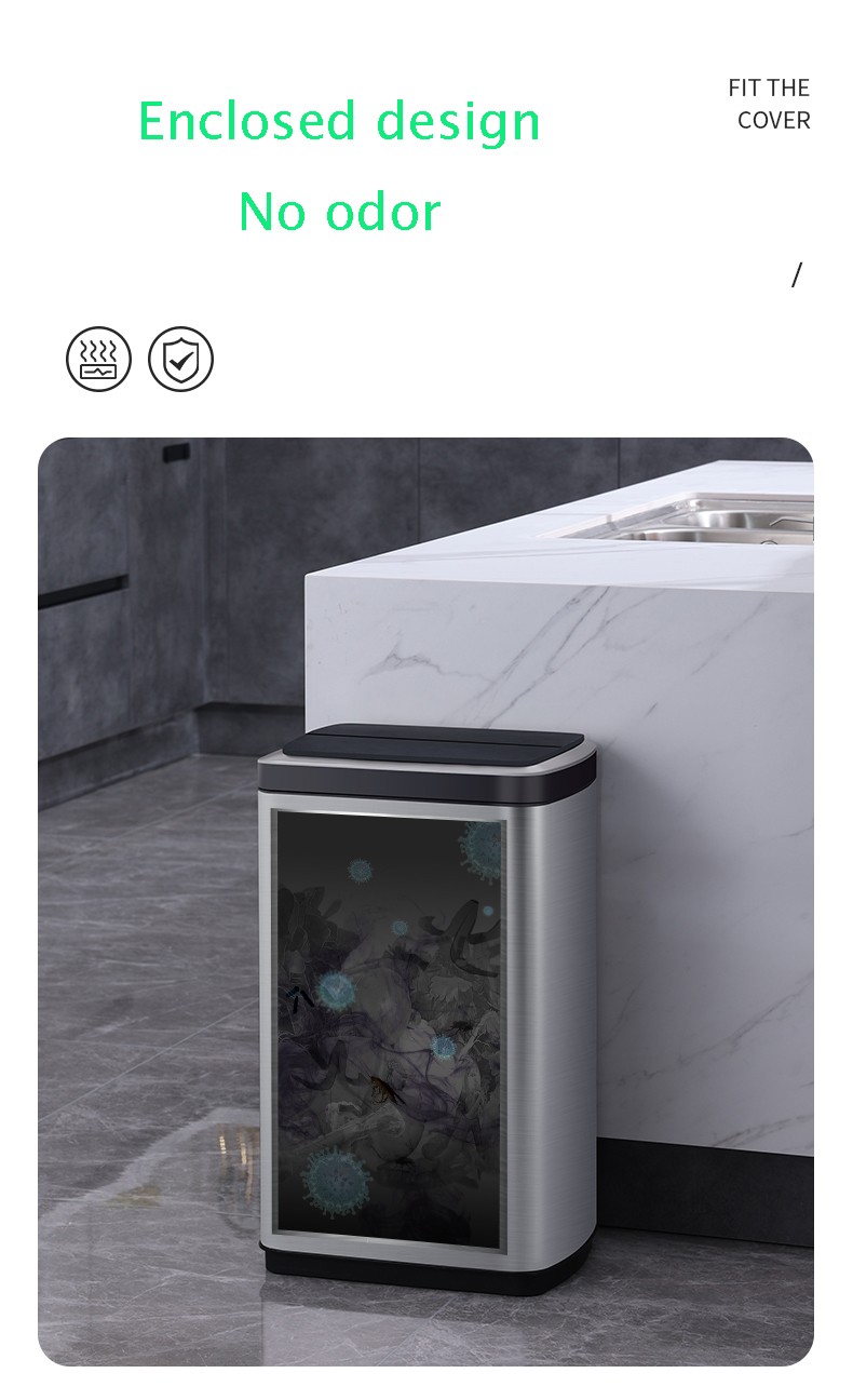 Square Motion Sensor Waste Bin OEM ODM Touchless Stainless Steel Trash Can