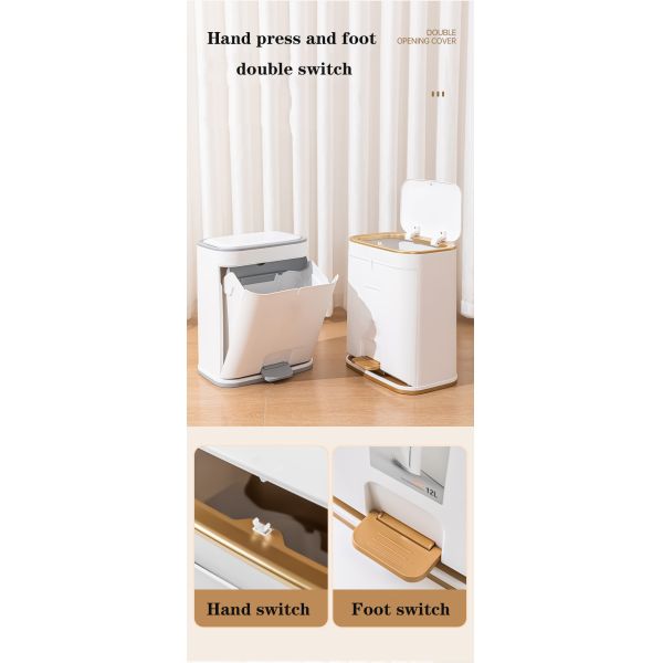 Household Trash Can Double Open Cover Pedal Type with Cover Kitchen Living Room Bathroom Slot Automatic Packing Trash Can