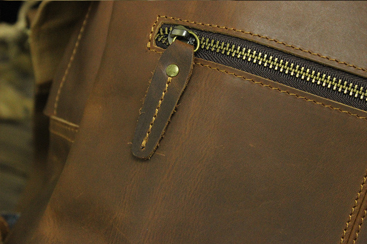 Brown Full Grain 15 Inch Convertible Cowhide Leather Backpack Mens