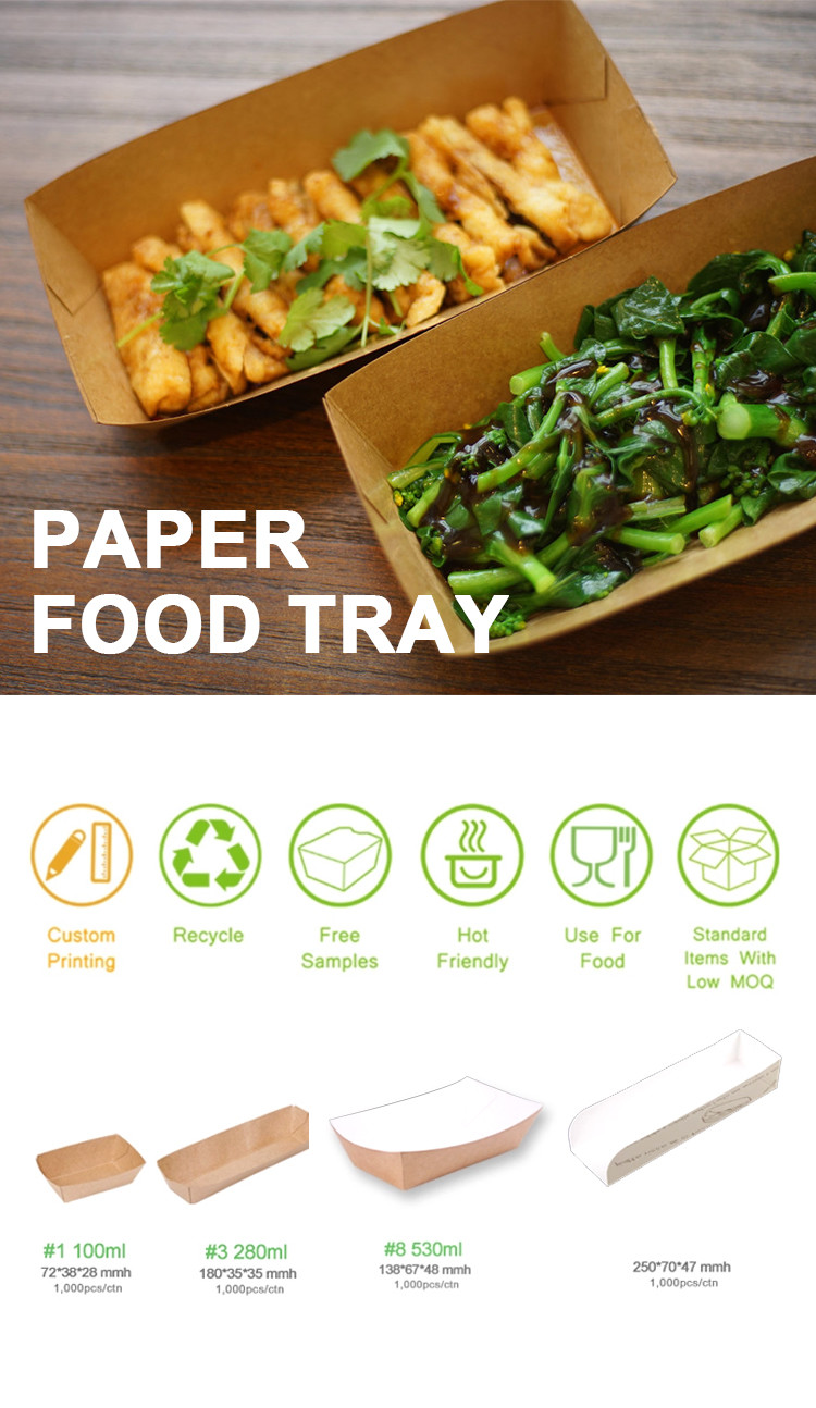 100 280 530ml Kraft Paper Boat Container For Chicken Rice Flower