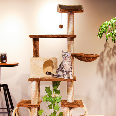 Plate / Fur Material Modern Cat Tree , Cat Scratch Tower Luxurious With Swing