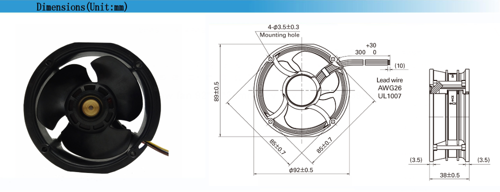 DC Reversible Flow Fan 5500RPM 39db-A Low Noise