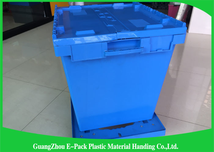 Solid 50kgs Security Moving Plastic Attached Lid Containers Blue Color
