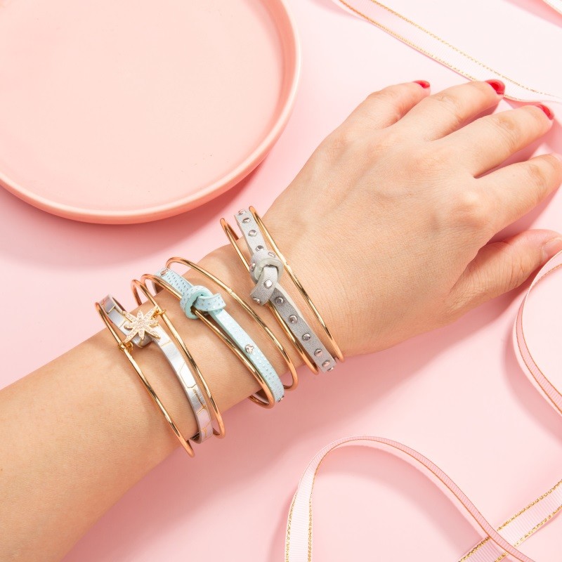 Metal Dot Hand Knot Leather Bracelet Bohemian Braided Cuff Bangle For Lady Girl