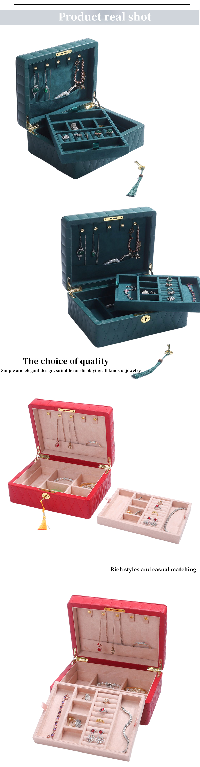 Multifunction Diamond Grain Jewelry Storage Box Leather Jewelry Organizer With Tassel