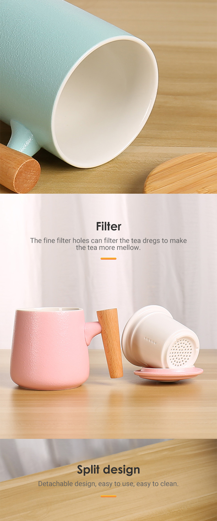 Hot sale wood handles tea cups cups high quality custom gift ceramic coffee cups wood handle coffee mug porcelain mug 30