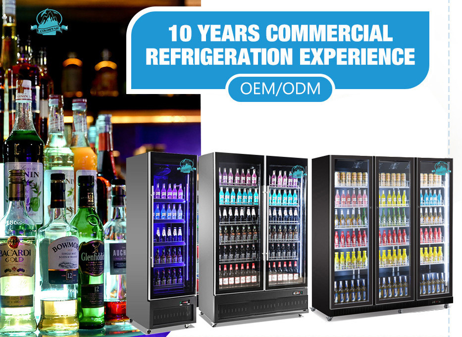 Glass Door Upright Freezer Display Showcase For Commercial Supermarket