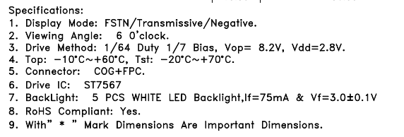 1.5 Inch 128x48 Resolution ST7567 Driver COG LCD Module Monochrome Display for Industrial and Consumer Electronics