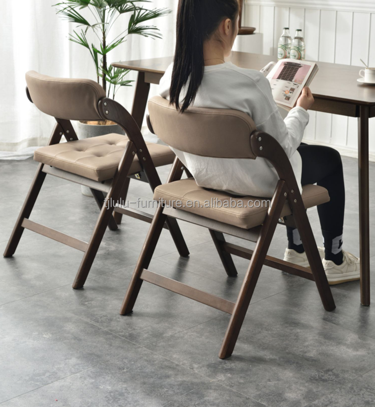 Solid Wood Foldable Dining Chair Modern Grey Rubber Wood Restaurant Chair for Events