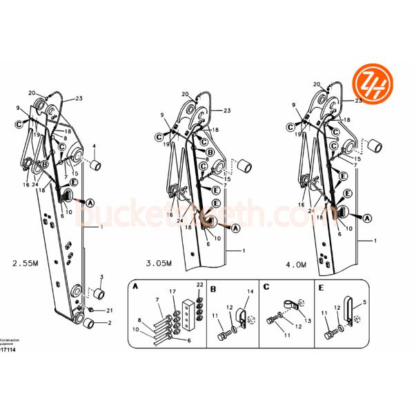 14550165 EC290 Excavator Bucket Bushing 110mm Steel Shaft Sleeve