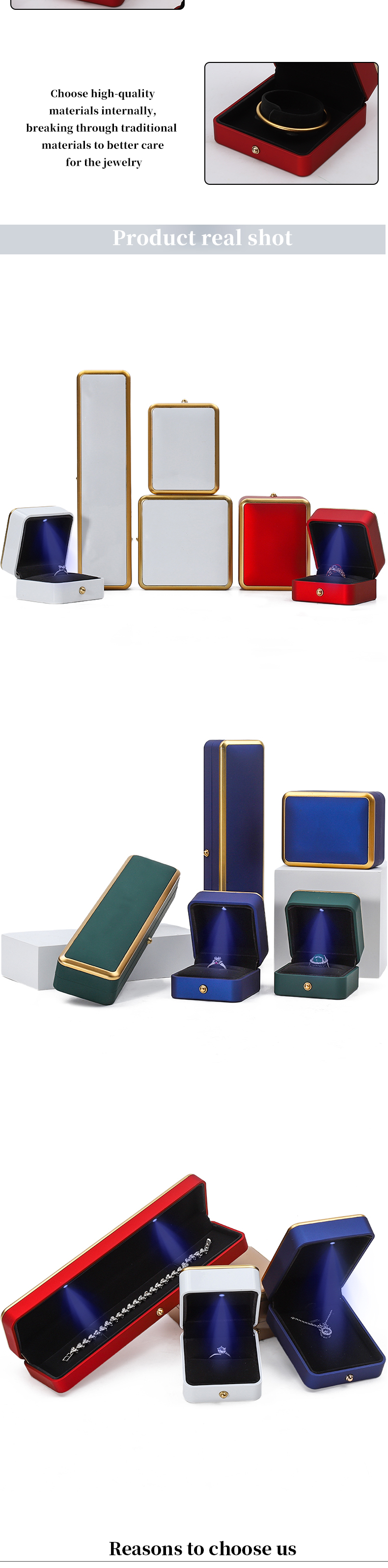 Customized Gold Trim LED Jewelry Box Organizer for Bracelet Necklace Earrings Ring
