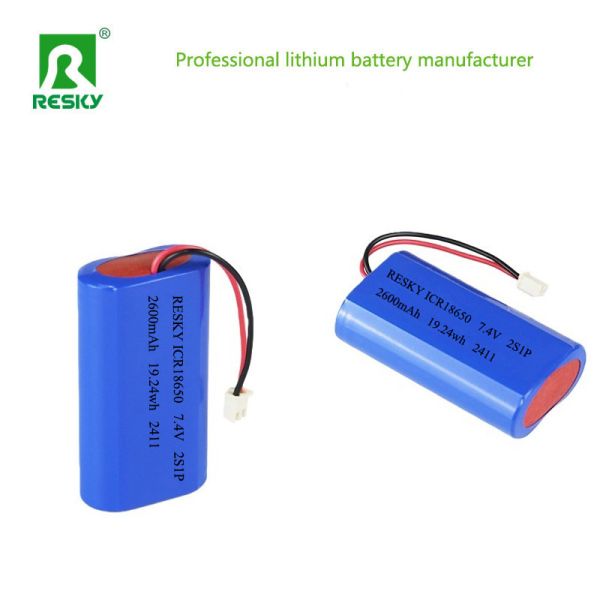 Power Cylindrical 18650 Li-ion Polymer Battery Pack 3.7v 7.4V 2600mAh 19.24wh Lithium Batteries