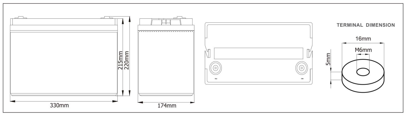 12 V 80 AH Top Terminal VRLA AGM Battery for General Purpose , L330mm x W174mm x H215mm