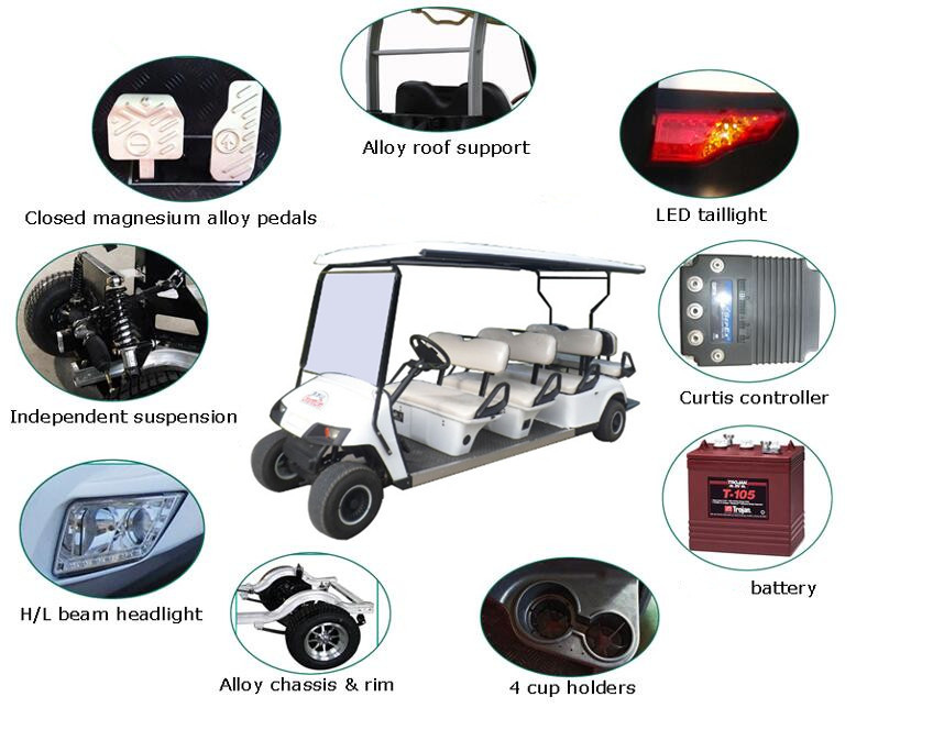 Custom Street Legal Electric Golf Carts With Trojan Acid Battery For Multi Passenger