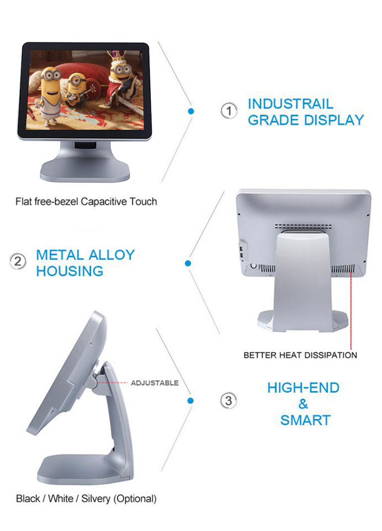 Silver Color Android Pos Terminal 1024 X 768 Pixels With 15 Inch Single Screen