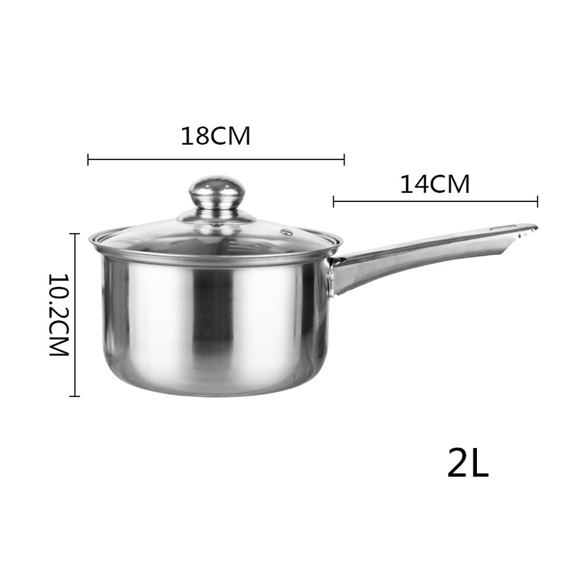 18cm Long handle stainless steel 410 milk pot cooking cookware with glass lid