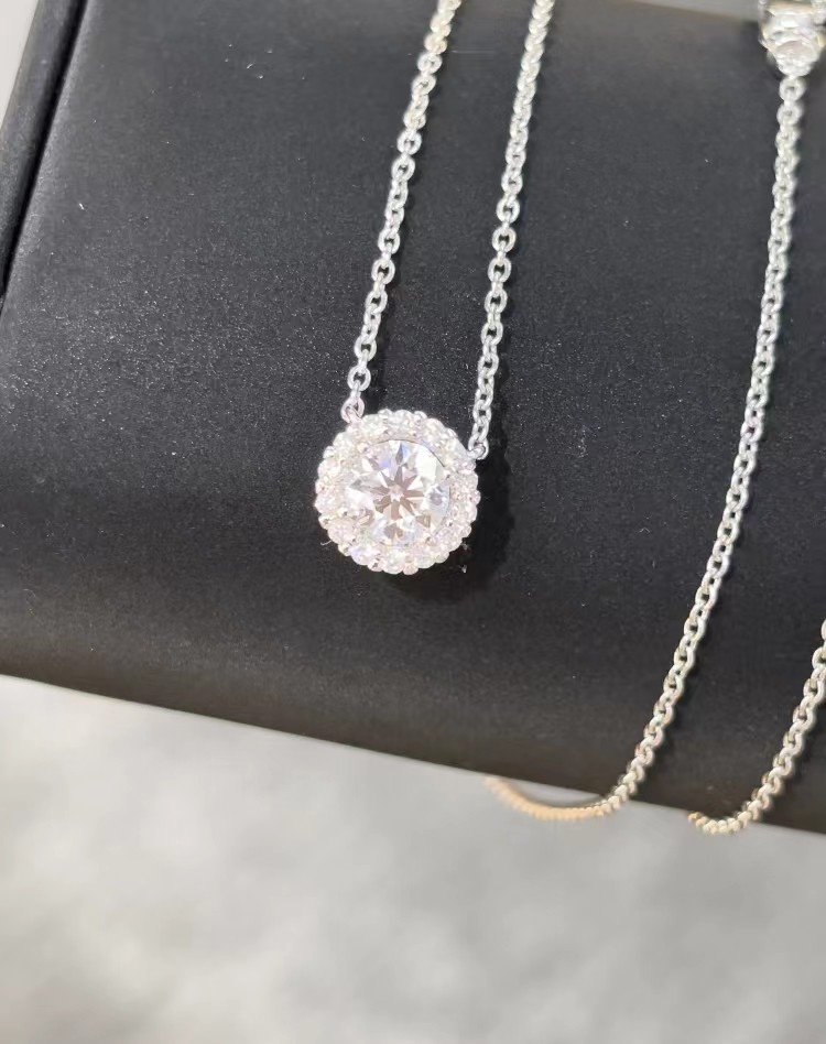 Round Lab Created Diamond Pendant Necklace With Halo Setting Pendant Lab Diamond Jewelry