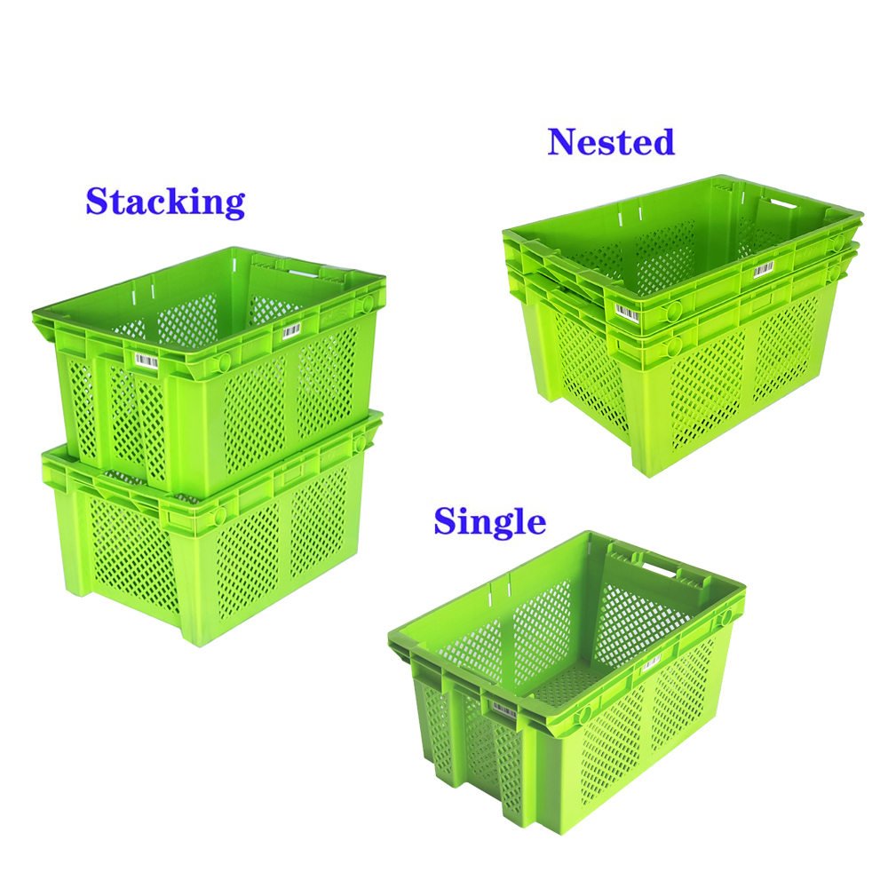 Nestable Stackable Ventilated Plastic Bins for Fruits and Vegetables Storage Solutions