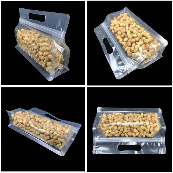 Flat Bottom Pouch Transparent 8-Side Zipper Bag Clear Matt Food Packaging Rectangle Plastic Bags with Handle