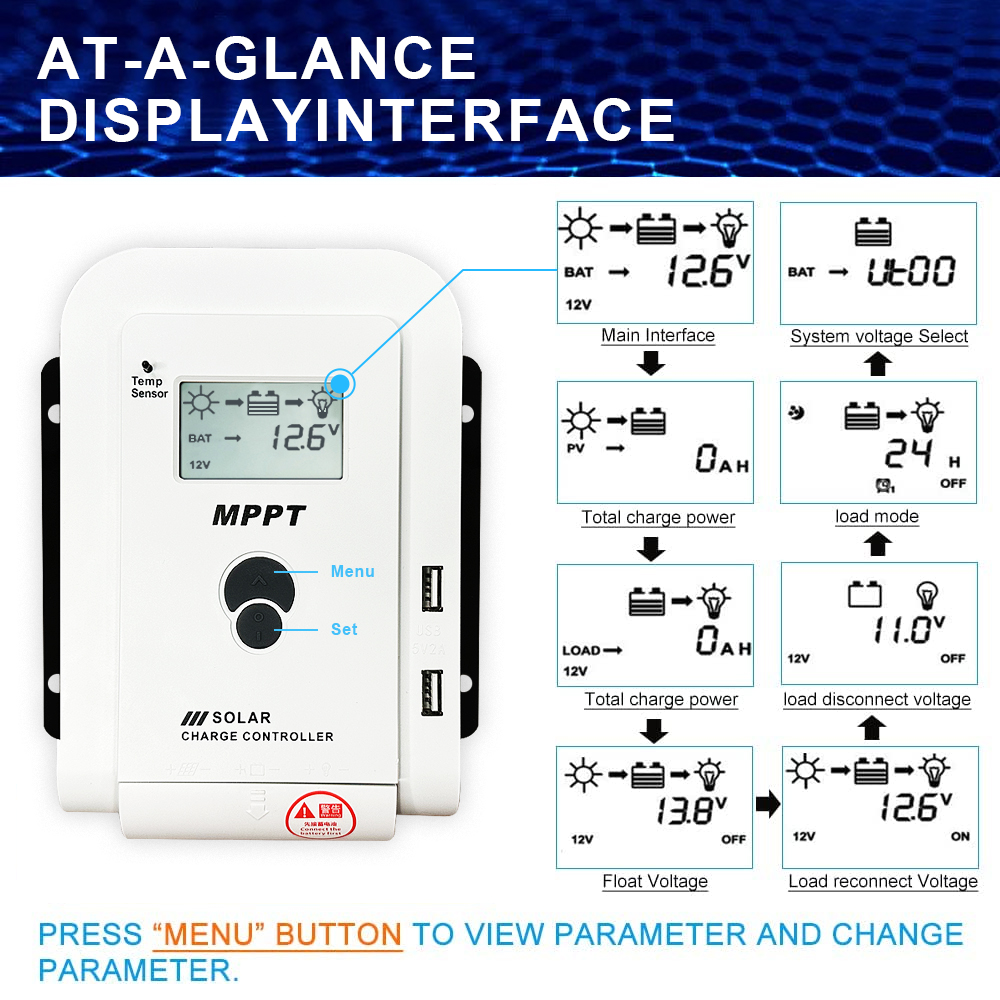 10A 20A 30A 40A 50A 60A Solar Panel Battery Charge Controller for 12V/24V Auto Smart MPPT PWM Solar Charging Regulator