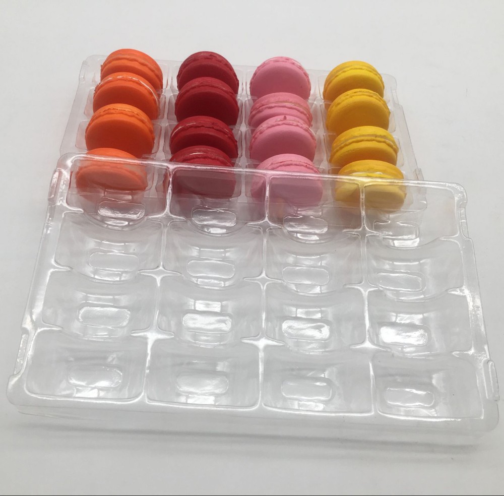 30 Cavities Macaron Clamshell Packaging Rectangular Plastic Cake Containers