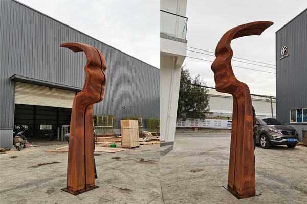 Rustic 3m Height Corten Steel Metal Face Sculpture For Garden