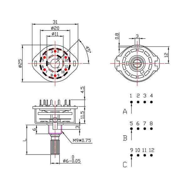 Multi Loop 2p4t Mini Rotary 500ohm Continuous Rotary Switch Speakers