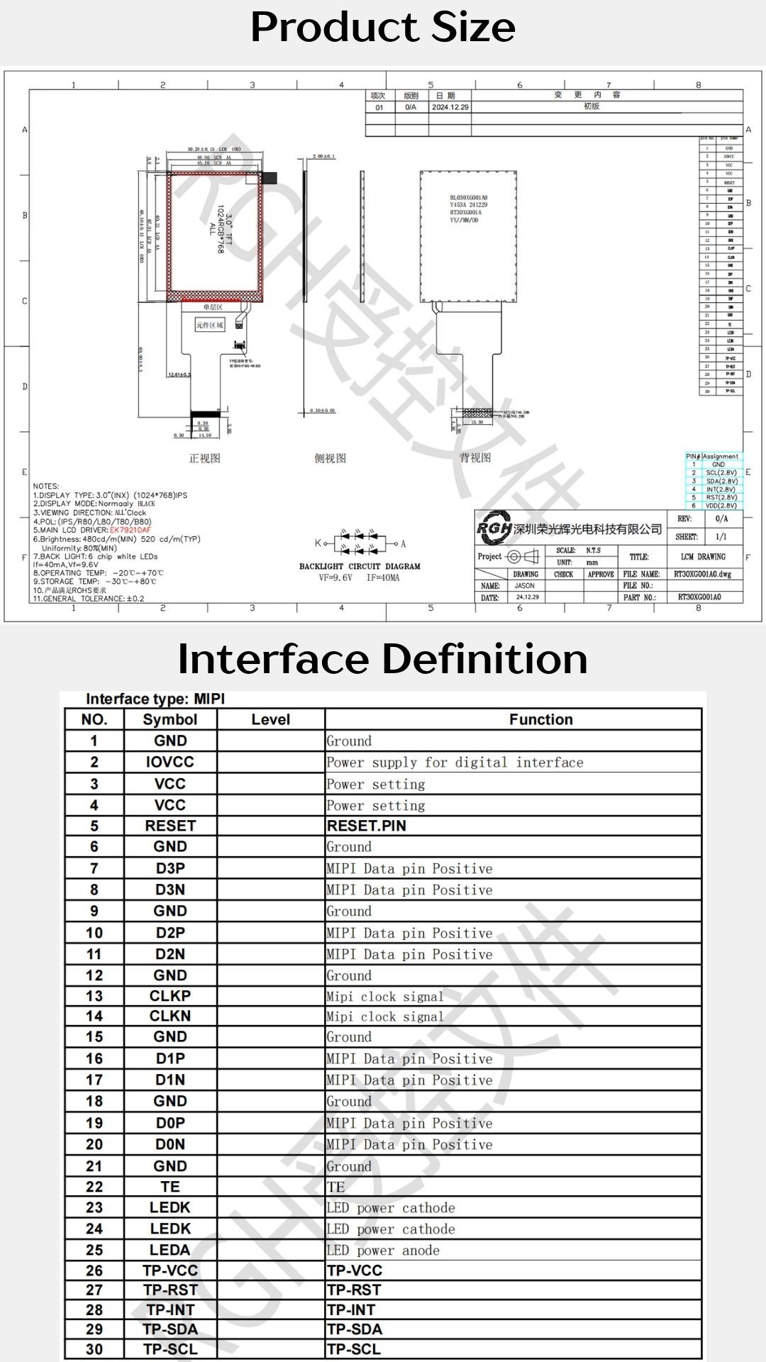 Compact 3.0 Inch TFT LCD Screen with High-Resolution Display