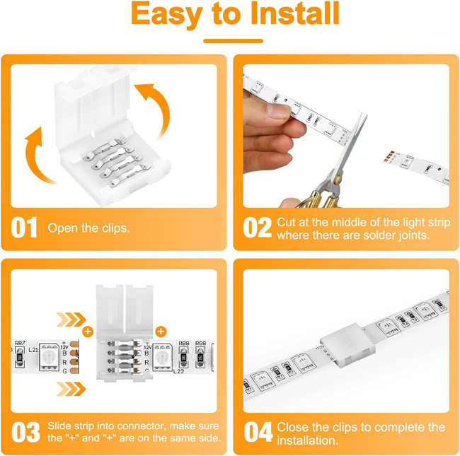 RGB LED Strip Connector 10mm Gapless Solderless Terminal Extension SMD 5050