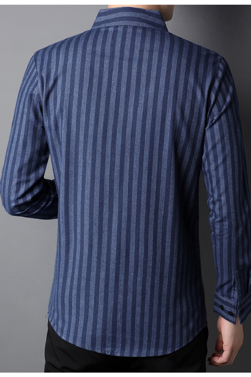 Breathable Dark Blue Long Sleeve Cotton Shirt for Men's Casual Fashion in Autumn 2021