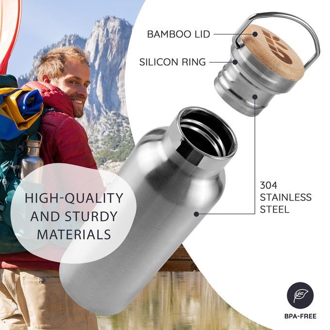 17 oz Stainless Steel Sports Water Bottle Insulated Reusable Water Bottles with Handle Metal Bottle for Hikers Gift