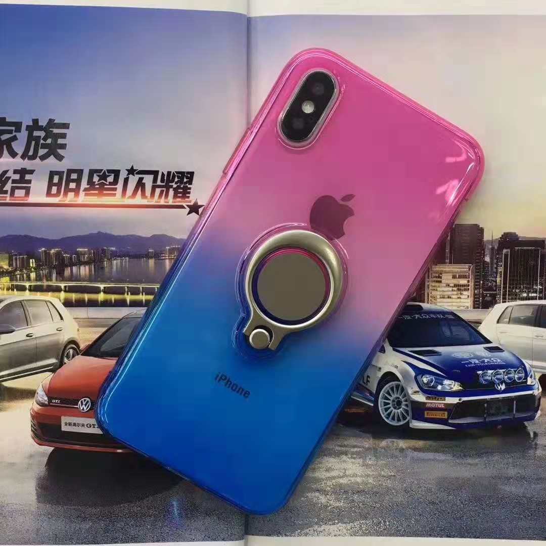 Double Color Gradient Ring Magnetic Car Mount Holder Soft TPU Case Back Cover For Oppo F5/A73/A79 R11S plus A5/A3S FINDX