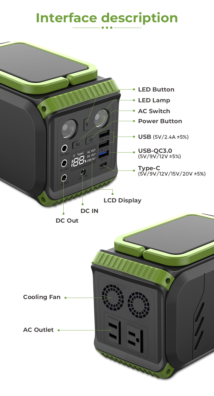 Outdoor Camping Solar Panel Powerstation Portable Generator Lifepo4 Lithium 110V 200W