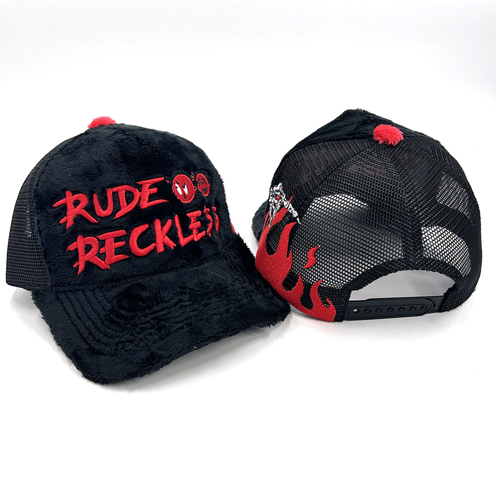 Suede Embroidered Velvet Trucker Hats