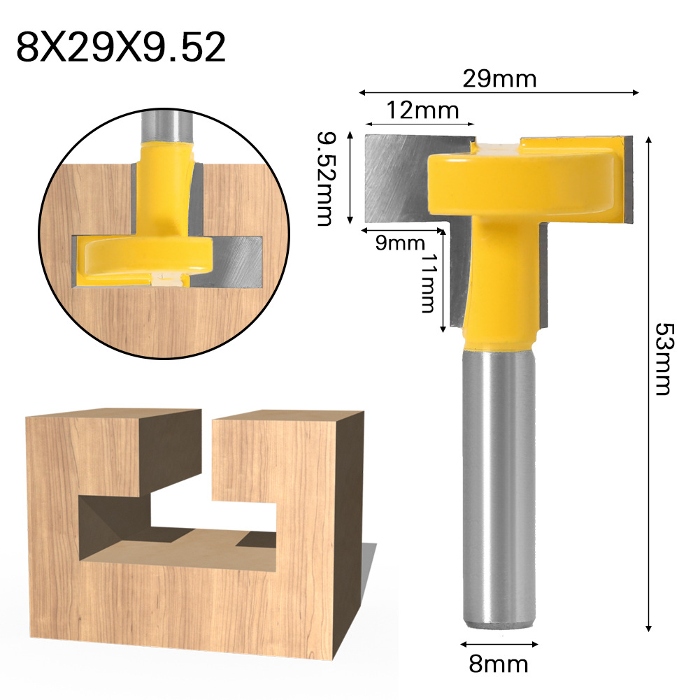 1/2'' and 1/4'' T-Slot Milling Cutters 6mm 8mm Shank T-Track Router Bit Straight Edge for Wood Cutter Woodworking Tools