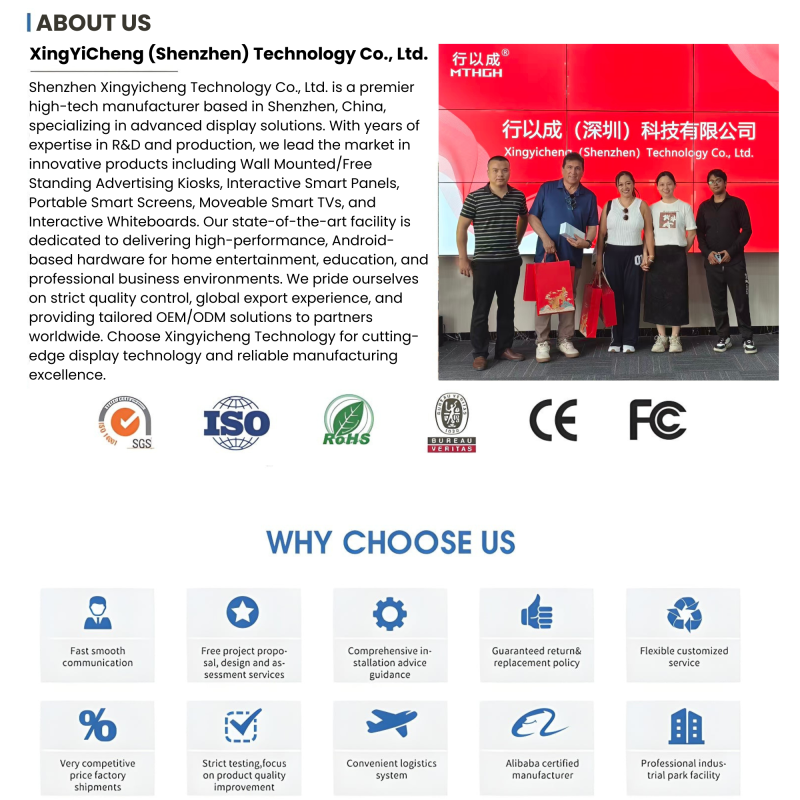 Commercial display certified brand trust poster with ISO, CE, and FCC certification logos