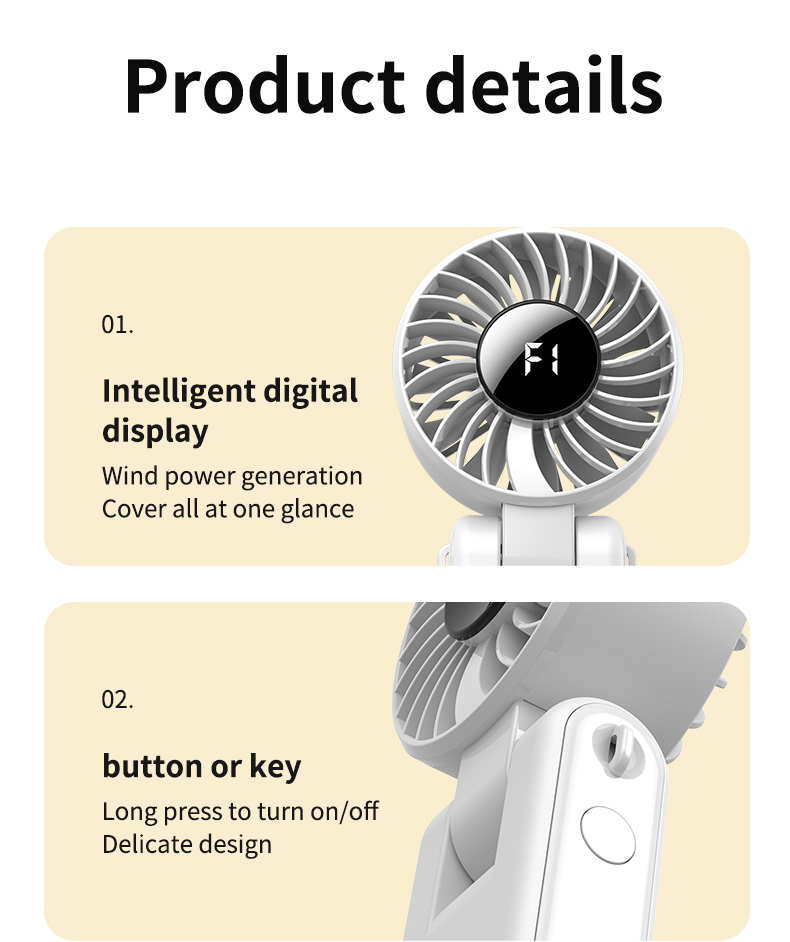 FUSMLI Portable Foldable Handheld Neck Fan Visual Digital Battery Display Stylish Color Combinations Effortless Cooling Anywhere